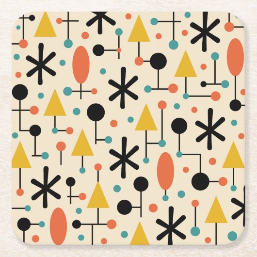 Mid Century Modern Starburst Pattern Kartonnen Onderzetters (Voorkant)