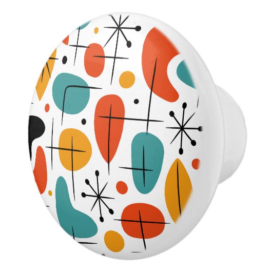 Mid Century Modern Starburst Pattern Keramische Knop (Rechts)