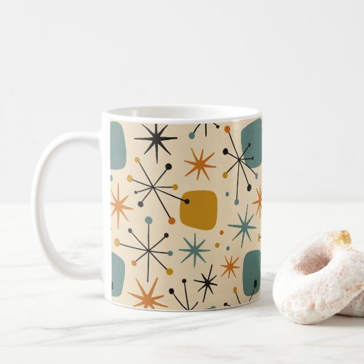 Mid Century Modern Starburst Pattern Koffiemok (Met donut)