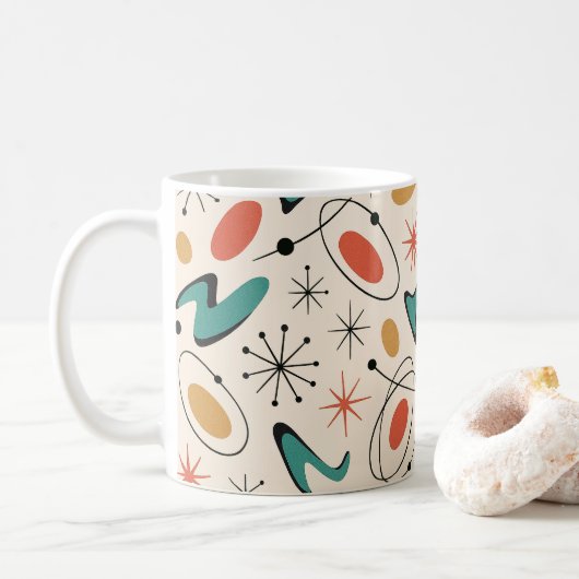 Mid Century Modern Starburst Pattern Koffiemok (Met donut)