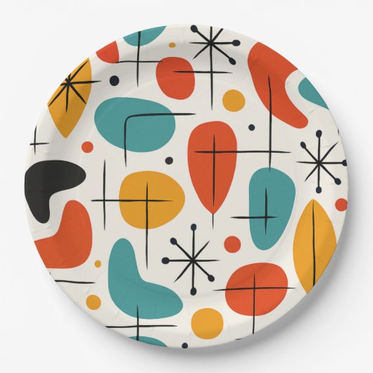 Mid Century Modern Starburst Pattern Papieren Bordje (Voorkant)