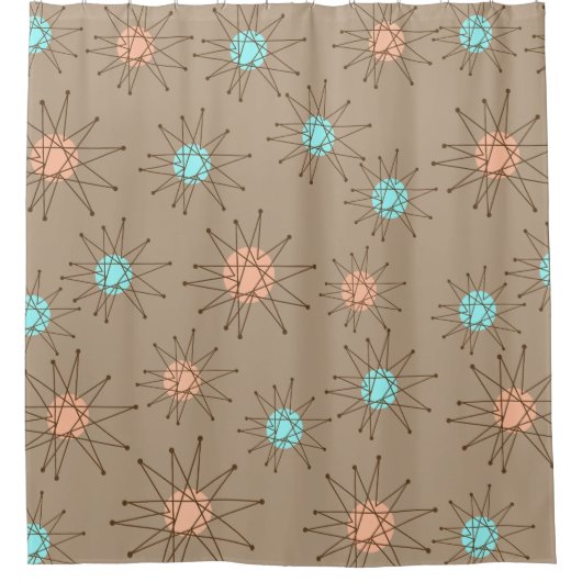Mid-Century Modern Starburst Pattern Tan Douchegordijn (Voorkant)