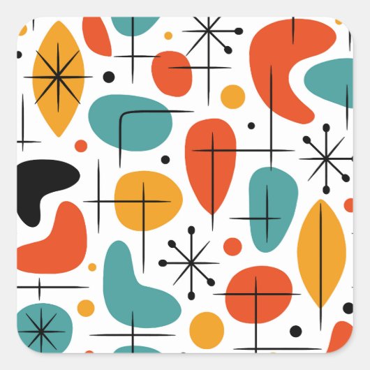 Mid Century Modern Starburst Pattern Vierkante Sticker (Voorkant)