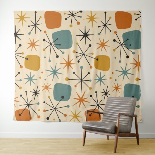 Mid Century Modern Starburst Pattern Wandkleed (In Situ (horizontaal))