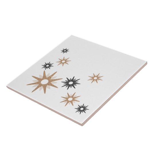 Mid-Century Modern Starburst Pink & Silver Tegeltje (Zijkant)