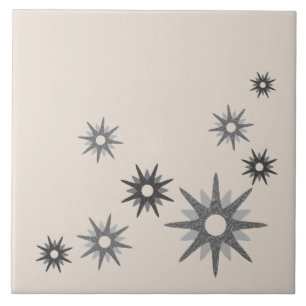 Mid-Century Modern Starburst Silver Ceramic Tile Tegeltje