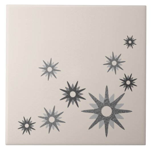 Mid-Century Modern Starburst Silver Ceramic Tile Tegeltje (Voorkant)