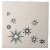Mid-Century Modern Starburst Silver Ceramic Tile Tegeltje (Voorkant)