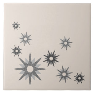 Mid-Century Modern Starburst Silver Ceramic Tile Tegeltje