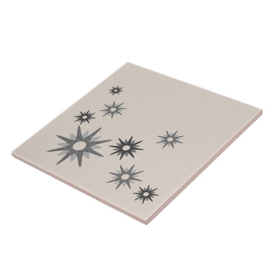 Mid-Century Modern Starburst Silver Ceramic Tile Tegeltje (Zijkant)