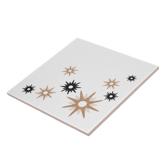 Mid-Century Modern Starburst | Zwart-roze Tegeltje (Zijkant)