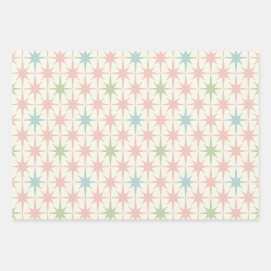 Mid Century Modern Starbursts en Stripes Pastel Inpakpapier Vel (Voorkant)