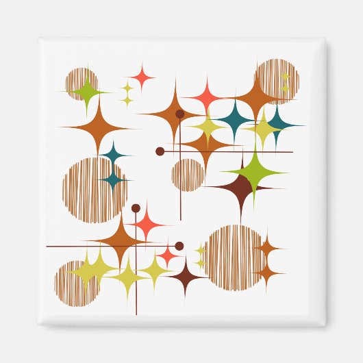 Mid Century Modern Starbursts en Wereldbollen Magn Magneet (Voorkant)