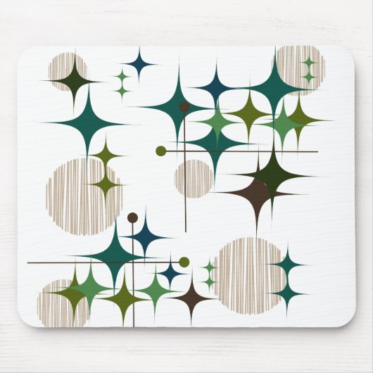 Mid Century Modern Starbursts en Wereldbollen Muis Muismat (Voorkant)