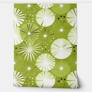 Mid Century Modern Starbursts Olijf en Wit Behang