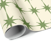 Mid Century Modern Starbursts Olijfgroen Patroon Cadeaupapier (Rol Hoek)