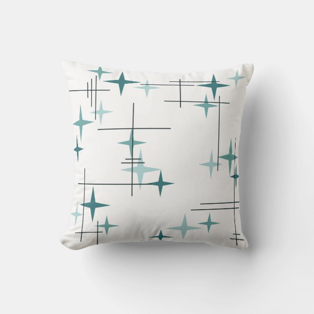 Mid Century Modern Stars (Blauwgroen) Kussen (Voorkant)