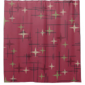 Mid Century Modern Stars Maroon Douchegordijn (Voorkant)