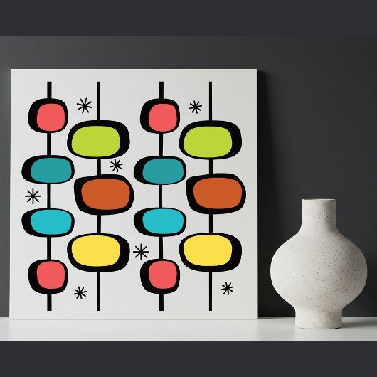 Mid Century Modern  Stars Ovaal op Polen Tegeltje