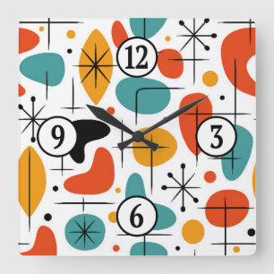 Mid Century Modern stralenpatroon Vierkante Klok