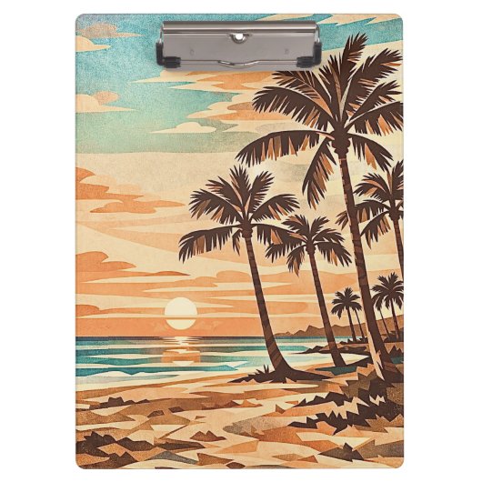 mid century modern strand Hawaii zonsondergang pal Klembord (Voorkant)