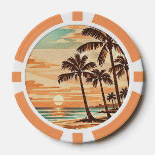 mid century modern strand Hawaii zonsondergang pal Poker Chips