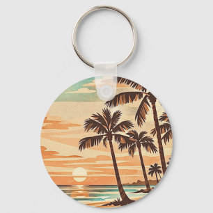 mid century modern strand Hawaii zonsondergang pal Sleutelhanger