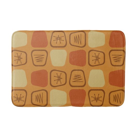 Mid Century Modern Stretted Squares Ochre Badmat (Voorkant)
