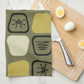Mid Century Modern Stretted Squares Olive Theedoek (Quarter Fold)