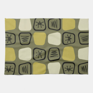 Mid Century Modern Stretted Squares Olive Theedoek