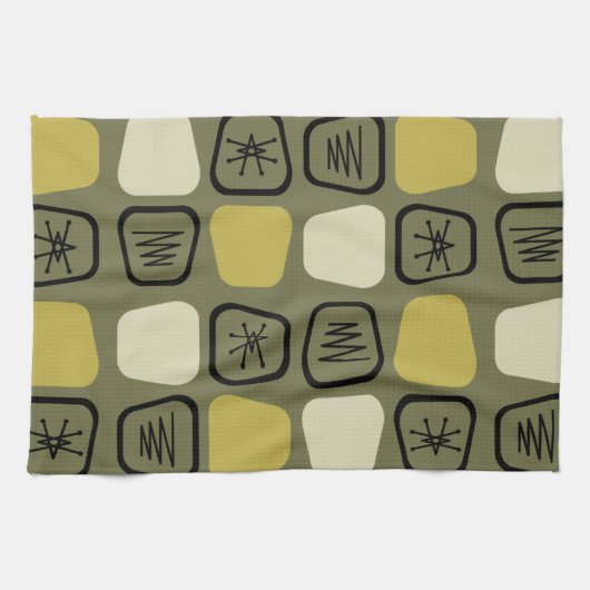 Mid Century Modern Stretted Squares Olive Theedoek (Horizontaal)