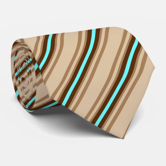 Mid-Century Modern Stripes, Tan. Bruin en Aqua Stropdas (Opgerold)