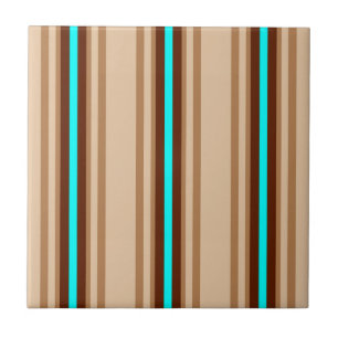 Mid-Century Modern Stripes, Tan. Bruin en Aqua Tegeltje
