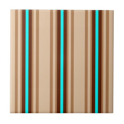Mid-Century Modern Stripes, Tan. Bruin en Aqua Tegeltje (Voorkant)
