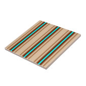 Mid-Century Modern Stripes, Tan. Bruin en Aqua Tegeltje (Zijkant)