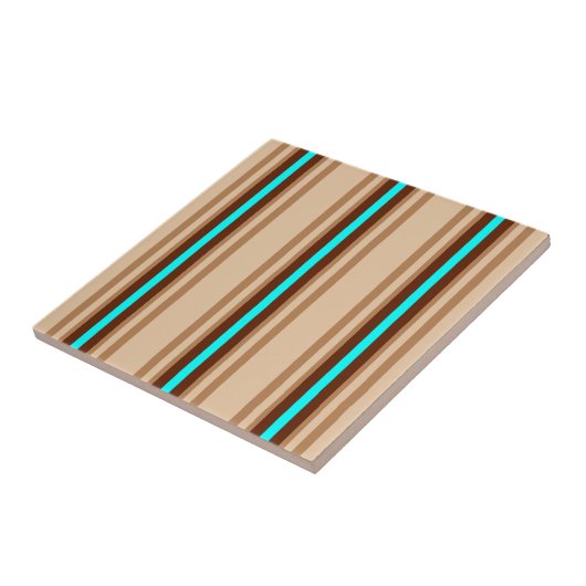 Mid-Century Modern Stripes, Tan. Bruin en Aqua Tegeltje (Zijkant)