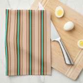 Mid-Century Modern Stripes, Tan. Bruin en Aqua Theedoek (Quarter Fold)