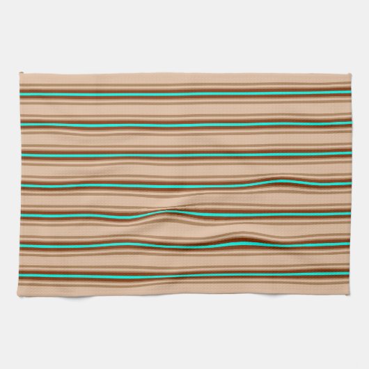 Mid-Century Modern Stripes, Tan. Bruin en Aqua Theedoek (Horizontaal)