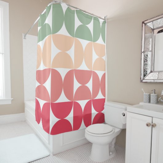 Mid-Century Modern Summer Sunset Douchegordijn (In situ)