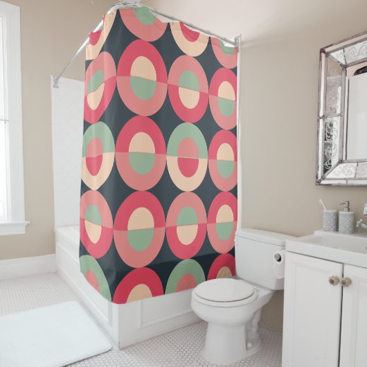 Mid-Century Modern Summer Sunset Douchegordijn (In situ)