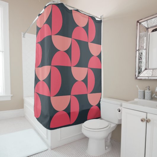 Mid-Century Modern Summer Sunset Douchegordijn (In situ)