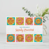 Mid Century Modern Sun Faces Note Kaart (Staand voorkant)