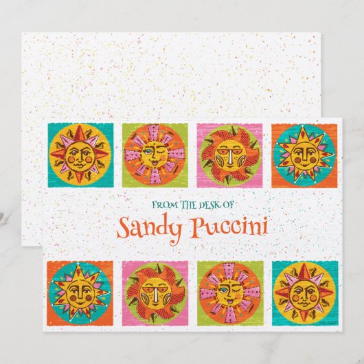 Mid Century Modern Sun Faces Note Kaart (Voorkant / Achterkant)