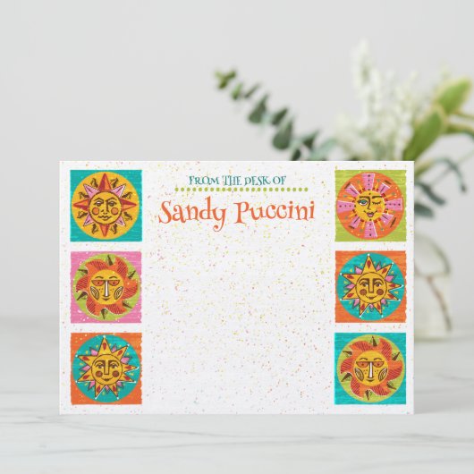 Mid Century Modern Sun Faces Note Kaart Verticaal (Staand voorkant)