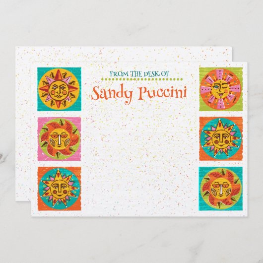 Mid Century Modern Sun Faces Note Kaart Verticaal (Voorkant / Achterkant)