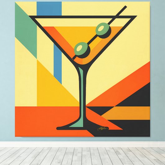 Mid Century Modern Sunrise Bauhaus Martini Canvas Afdruk (Insitu (Houten vloer))