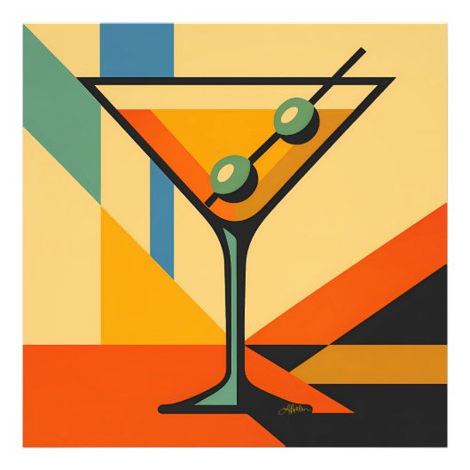 Mid Century Modern Sunrise Bauhaus Martini Foto Afdruk (Voorkant)