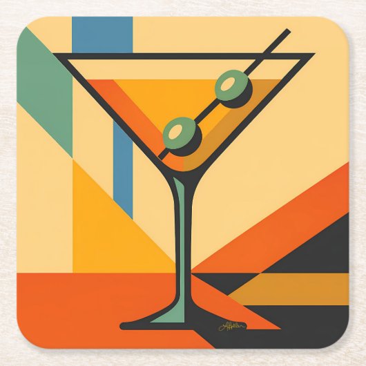 Mid Century Modern Sunrise Bauhaus Martini Kartonnen Onderzetters (Voorkant)