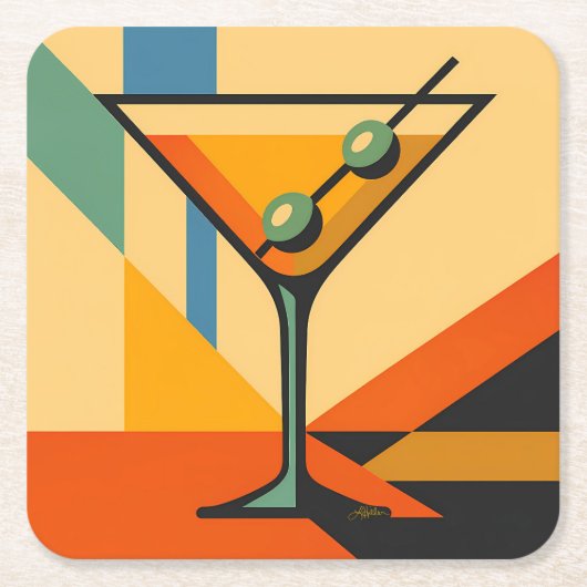 Mid Century Modern Sunrise Bauhaus Martini Kartonnen Onderzetters (Voorkant)