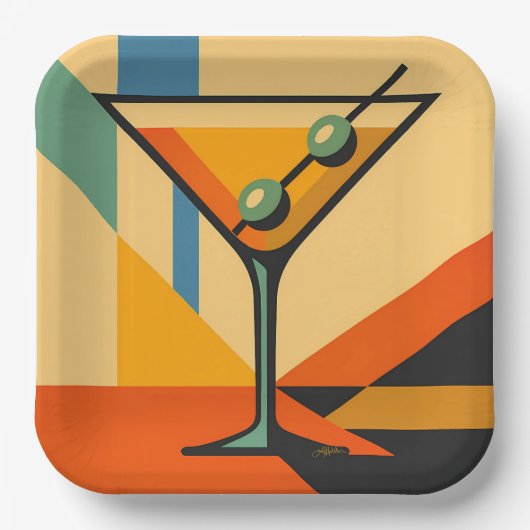 Mid Century Modern Sunrise Bauhaus Martini Papieren Bordje (Voorkant)